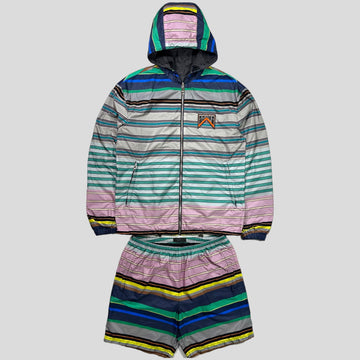 Prada Milano 2018 Striped Rubber Logo Jacket & Shorts Set - S/M