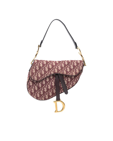 Oblique Canvas Saddle Bag with Leather Trim and Detachable Shoulder Strap