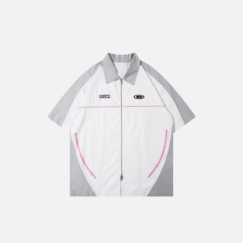 Polo Splicing Color Zip-up Shirt