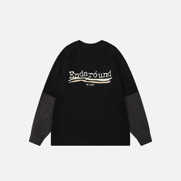 Oversized Plaid Patchwork Long Sleeve T-shirt