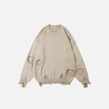 Loose Ripped Hole Solid Color Sweater