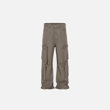 Irregular Washed Pleated Jeans