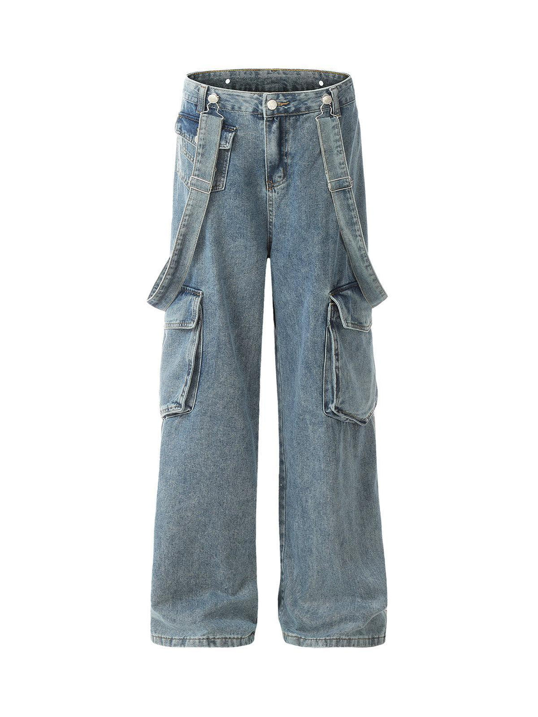 Makersluxe Retro Detachable Strap Multi-Pocket Jeans