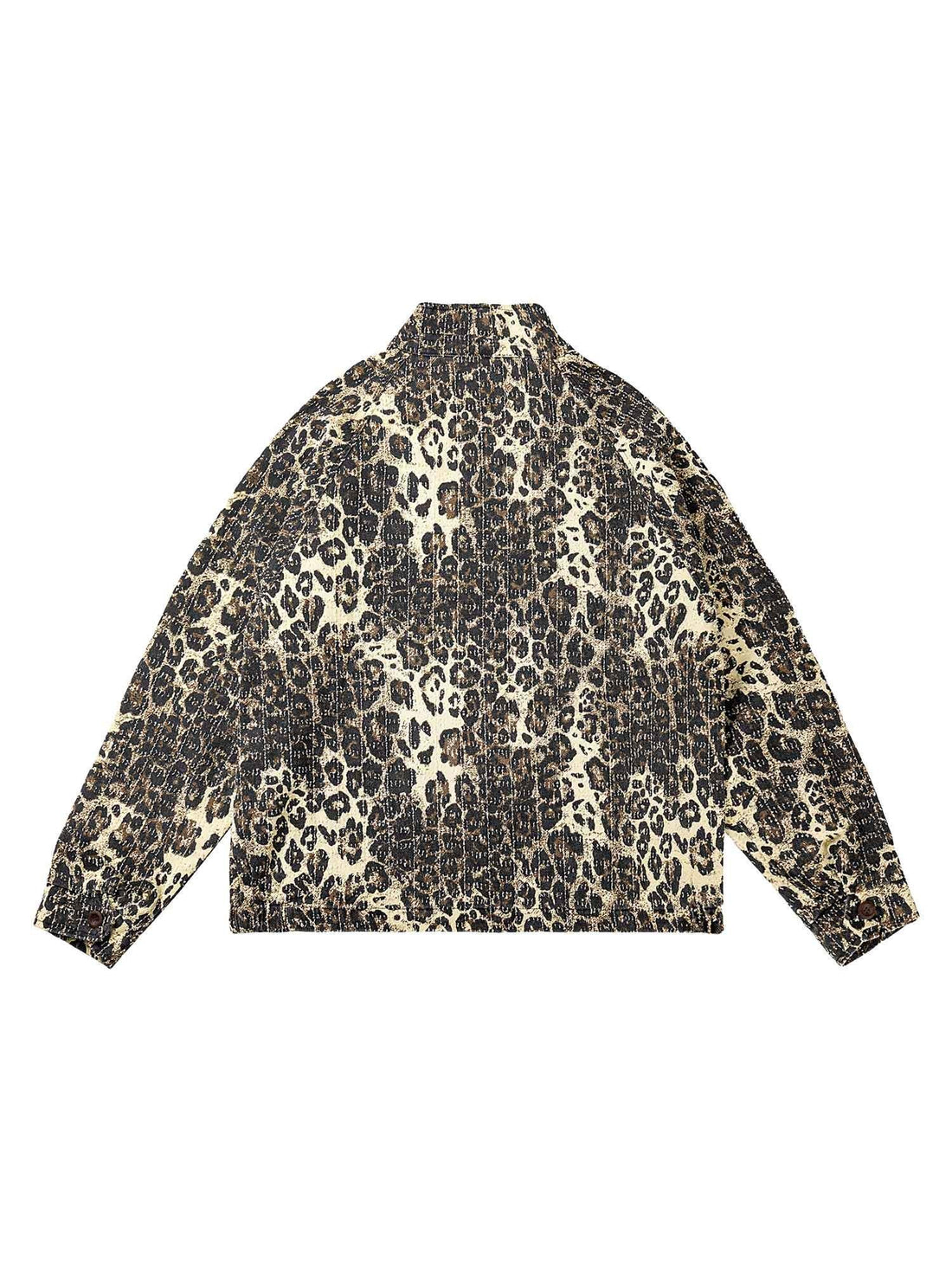 Makersluxe Retro Leopard Printed Denim Jacket