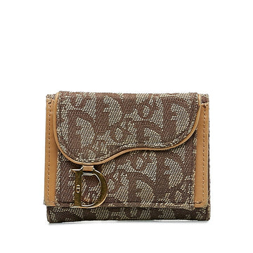 Dior Trotter Three Folded Wallet Brown Canvas Leather Ladies Dior