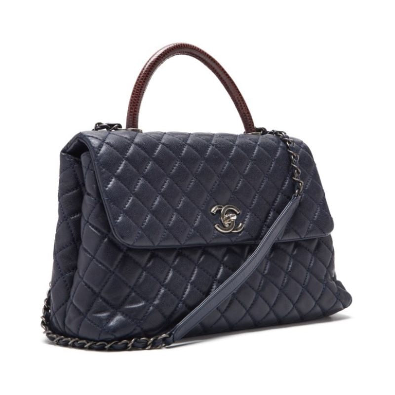 CHANEL Matrasse Coco Handle 2w Handbag Caviar SRizard Navy×Bo (Silver Gold ) Handbag  Shoulder Bag Race Dinner Bag Hybrid ? Ship? Himalayan Bookstore Online