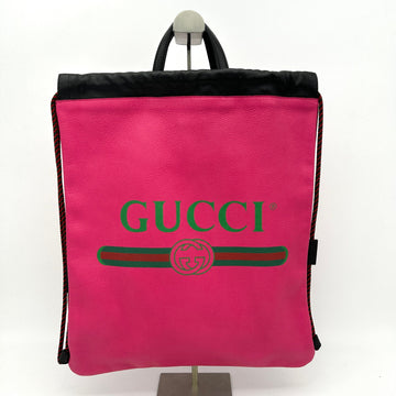 GUCCI Grained Calfskin Logo Drawstring Backpack Box Pink Green Black LA33768