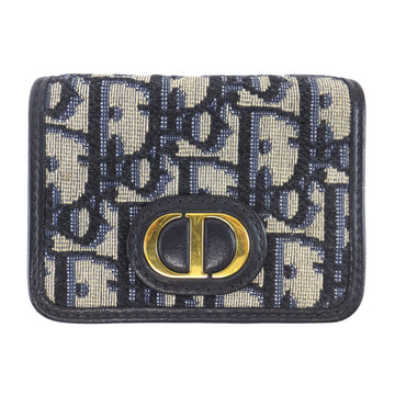 CHRISTIAN DIOR Dior Montane Compact Wallet 3 Fold Wallet Navy Gold  Blue Logo Leather Canvas