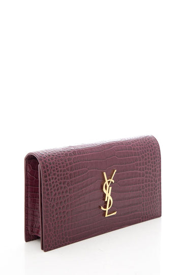Saint Laurent Burgundy Embossed Croc Clutch