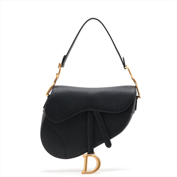 Christian Dior Saddle Bag Leather Shoulder Bag Black