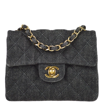 Chanel 1997-1999 Black Denim Mini Classic Square Flap Shoulder Bag 17