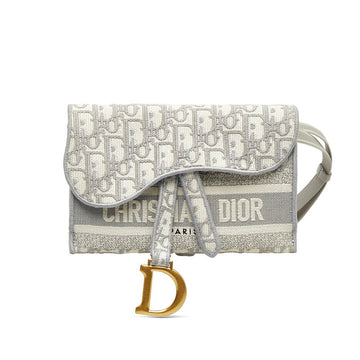 Dior Mini Saddle Bag Logo Jaguar D Gold  West Bag Body Bag Gray White Linen  Dior