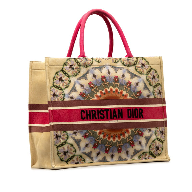 Dior Book Tote   Handbag Beige Pink Multicolor Felt Swords  Dior