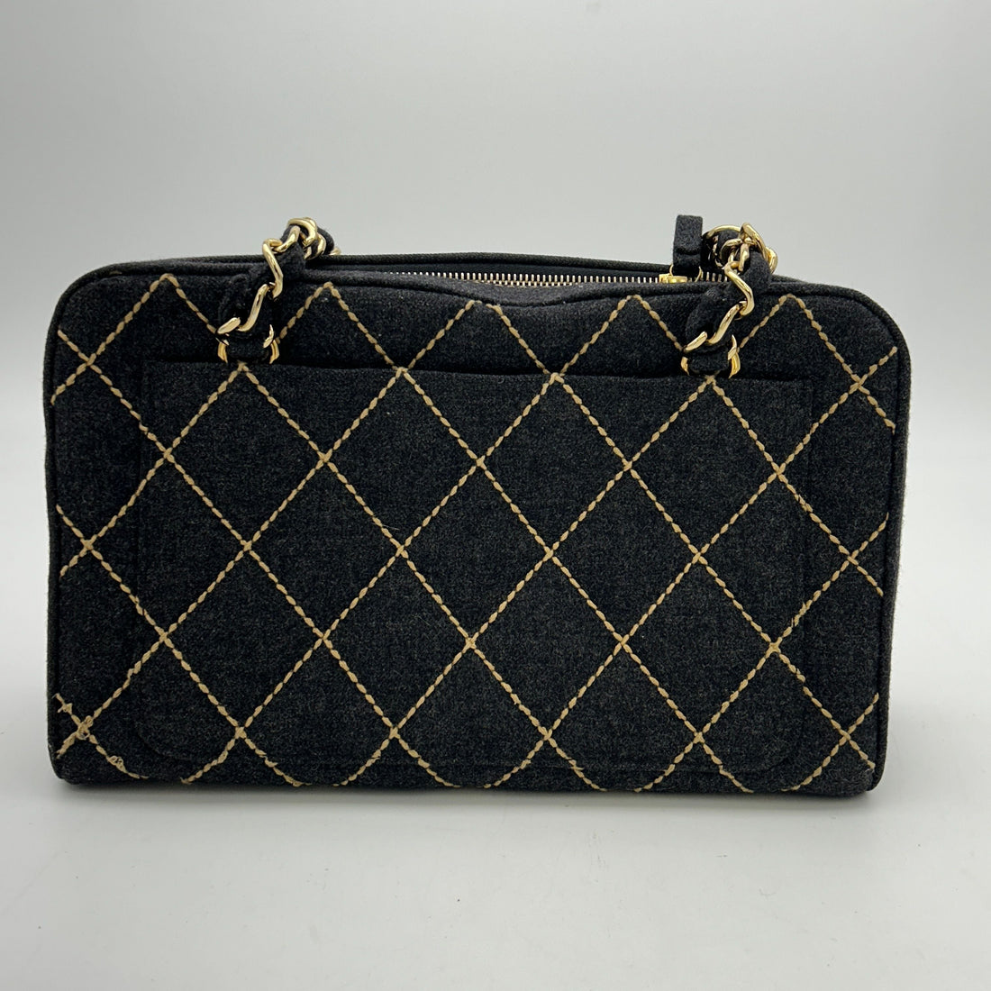 CHANEL Wild Stitch Wool Chain Shoulder Bag Grey 2106800560015