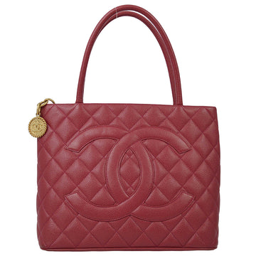 Chanel 2000-2001 Red Caviar Medallion Tote Handbag