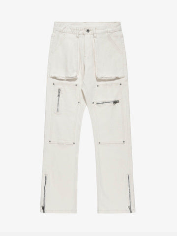 1984 High Street Zipper Patchwork Pocket Denim Pants Straight Leg