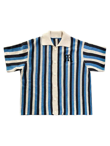 Makersluxe Striped Embroidered Short-sleeved Shirt