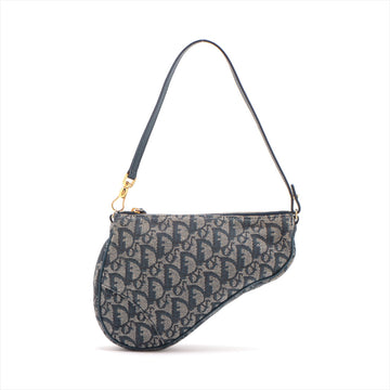 Christian Dior Tote Saddle Bag Canvas  Leather One-Shooter Bag Beige × Navy