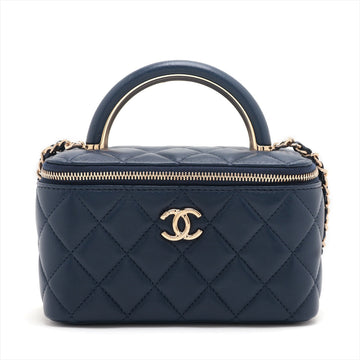 Chanel Lambskin  Chain Shoulder Bag Vanity Navy G  AP2846