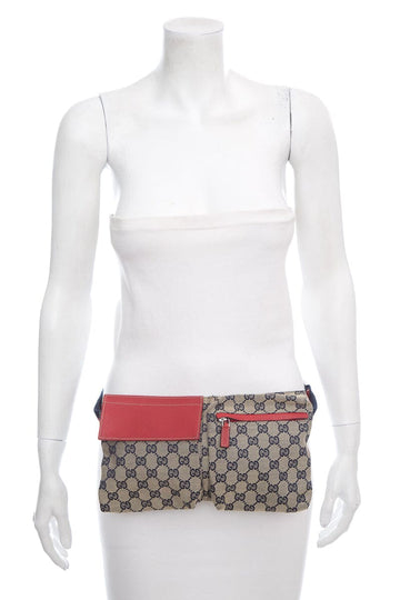 Gucci Beige & Blue Monogram Belt Bag