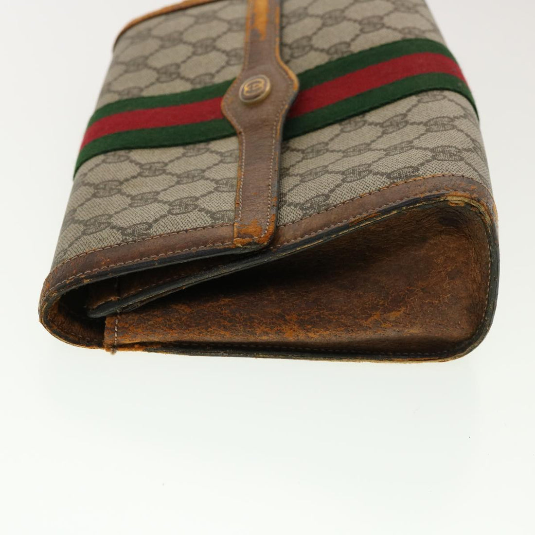 GUCCI Web Sherry Line GG Canvas Clutch Bag PVC Leather Beige Green 40002