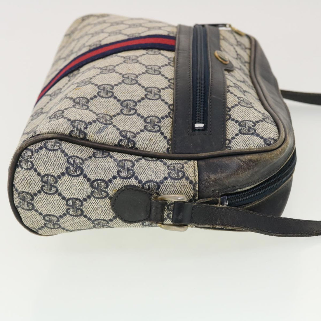 GUCCI GG Canvas Sherry Line Shoulder Bag PVC Leather Gray Red Navy 40345