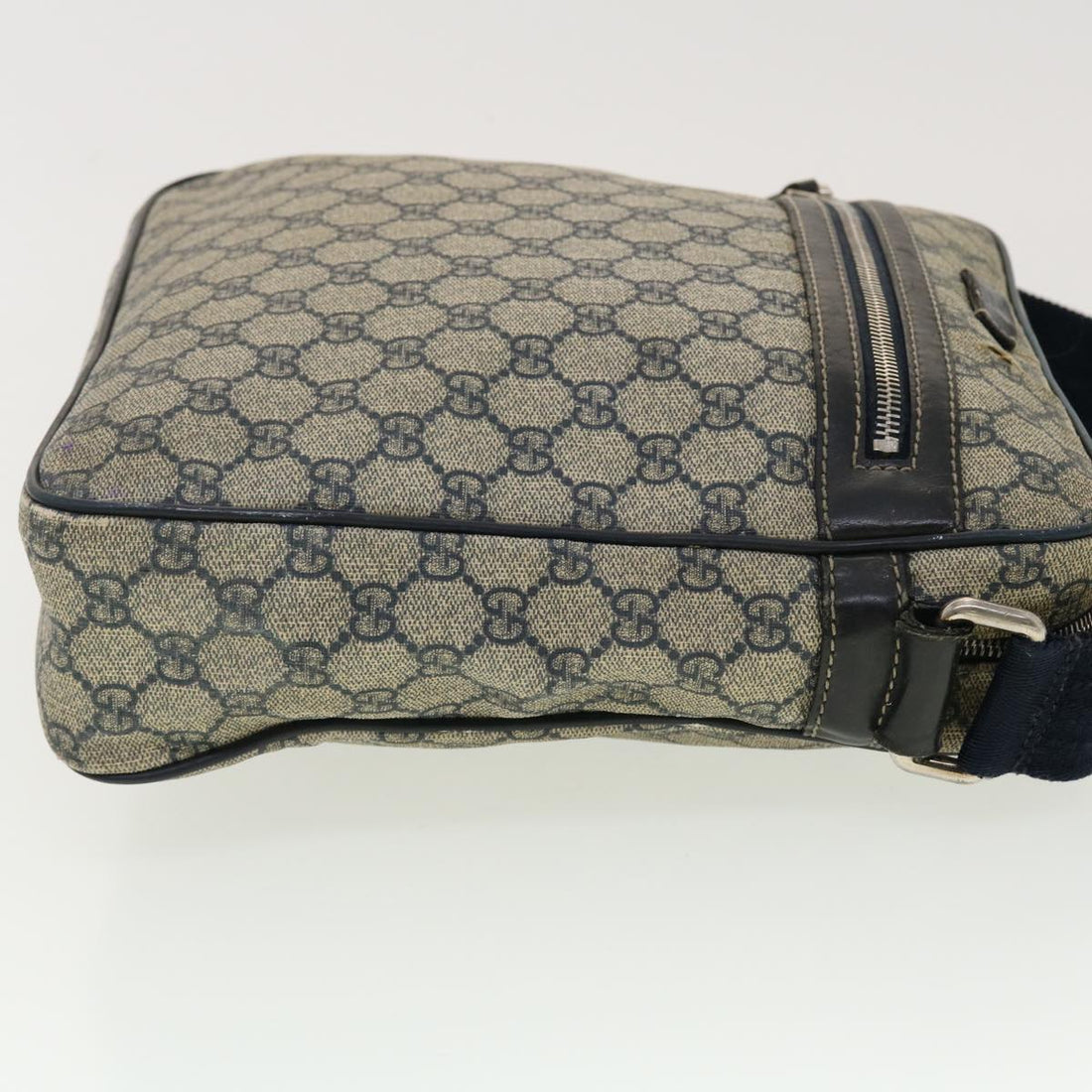 GUCCI GG Canvas Shoulder Bag PVC Leather Navy Beige 201448 40369