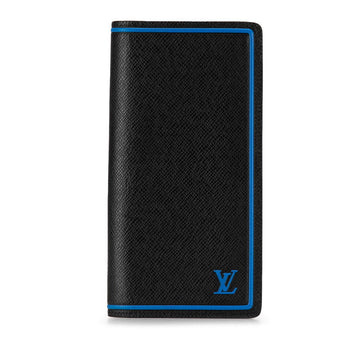 Louis Vuitton Taiga Portefolio Braza Double Fold Wallet M63300 Black Leather Mens LOUIS VUITTON
