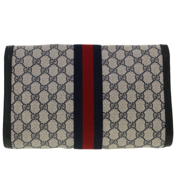 GUCCI GG Canvas Sherry Line Clutch Bag Gray Navy Red 89.01.007 40956