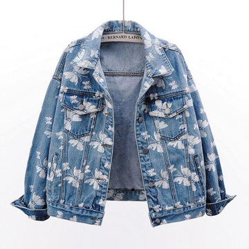 Spring Korean Fashion Butterfly Print Denim Jacket