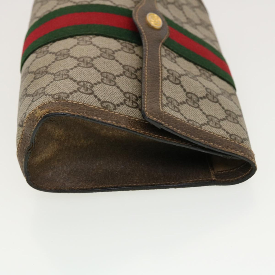 GUCCI GG Canvas Web Sherry Line Clutch Bag Beige Red 67.014.3087 41341