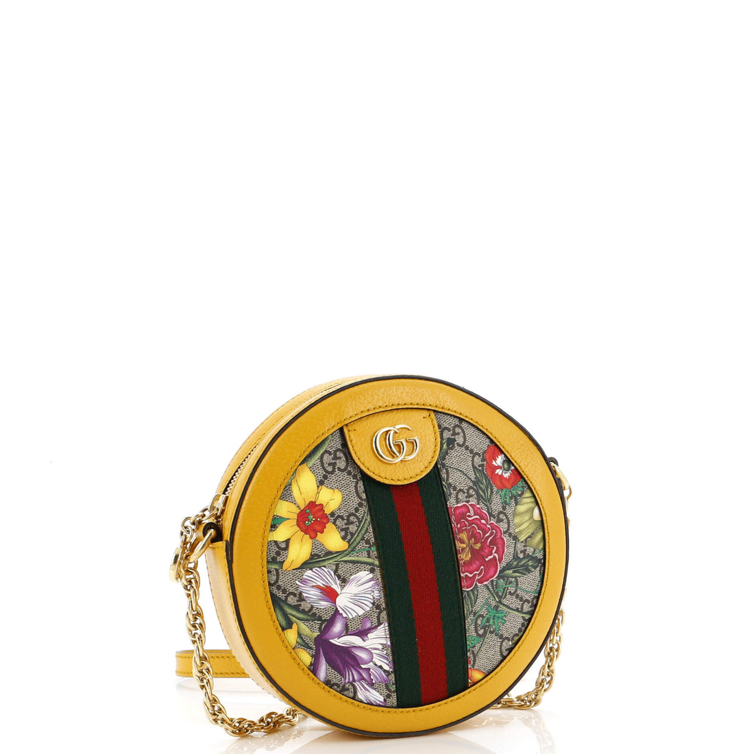 Ophidia Round Shoulder Bag Flora GG Coated Canvas Mini