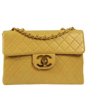 Chanel Beige Lambskin Jumbo Classic Flap Bag