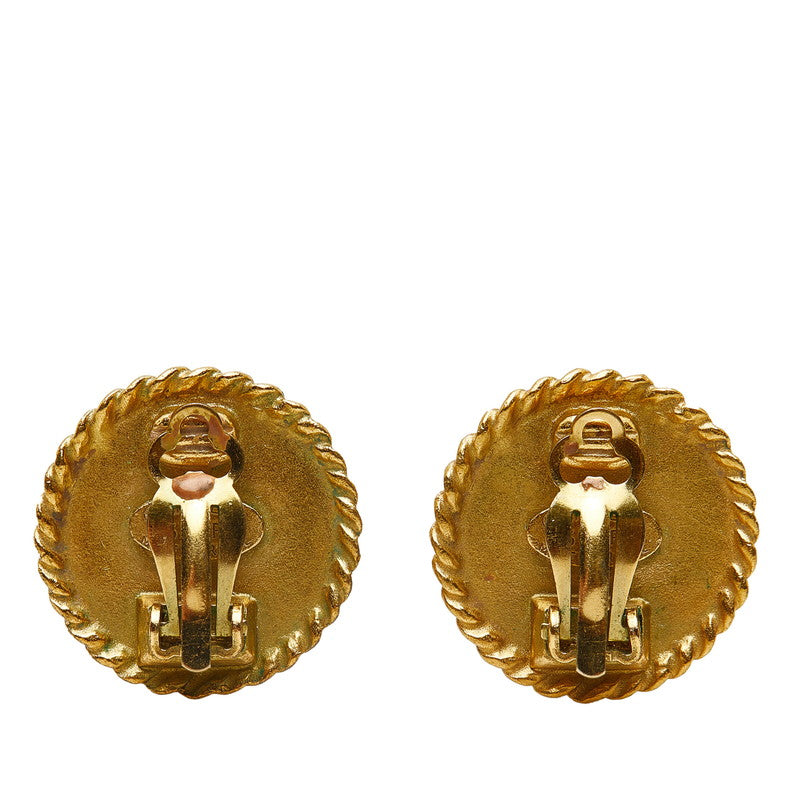Chanel Vintage Coco Mark Round Earrings Black Gold Women's