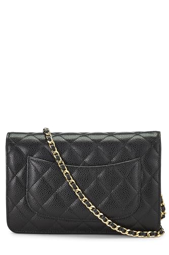 Chanel,  Black Caviar Classic Quilted Wallet On Chain (WOC), Black