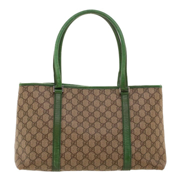 GUCCI GG Canvas Tote Bag PVC Leather Beige Green 42102