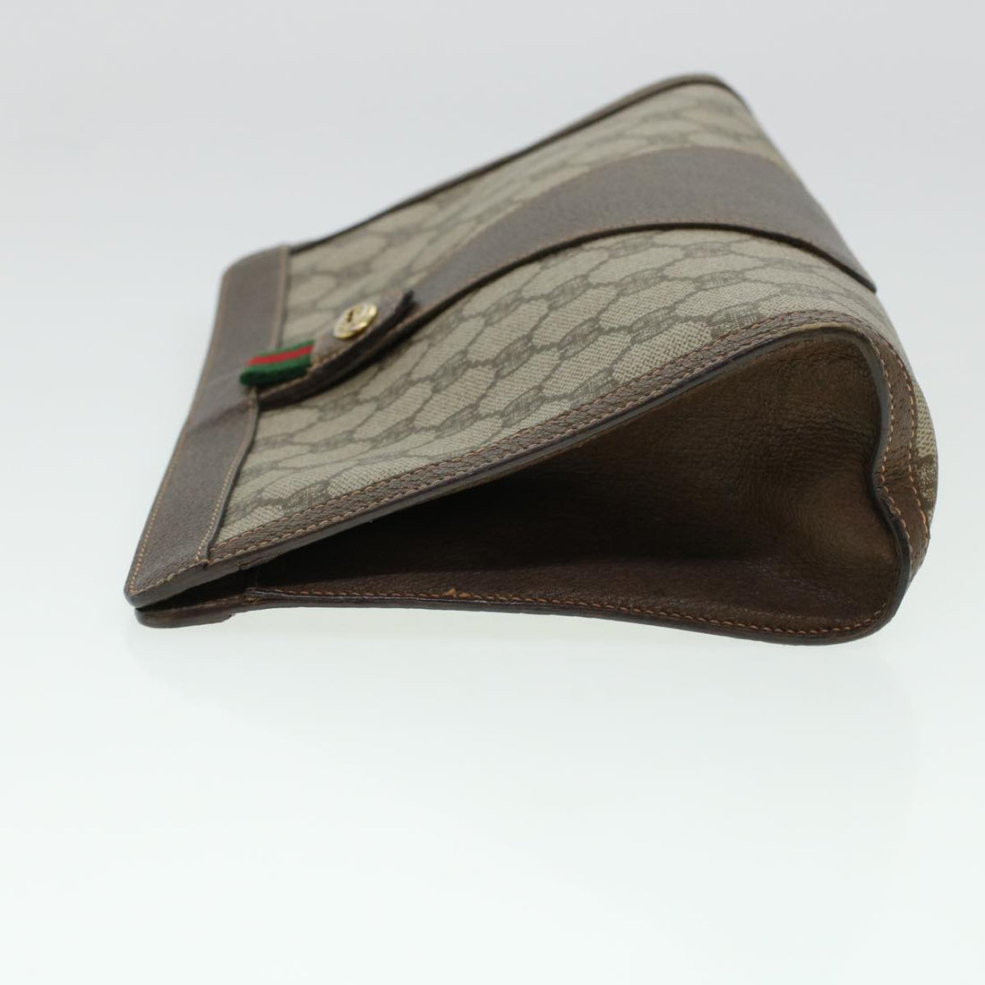 GUCCI GG Canvas Web Sherry Line Clutch Bag PVC Leather Beige Red 42431