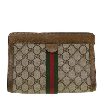 GUCCI GG Canvas Web Sherry Line Clutch Bag Beige Red Green 84.01.001 42878