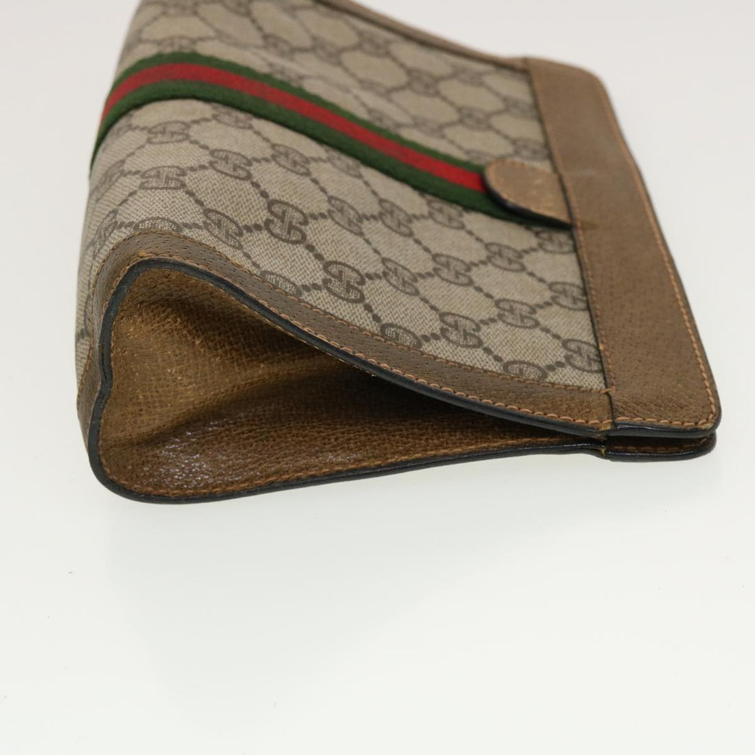GUCCI GG Canvas Web Sherry Line Clutch Bag Beige Red Green 84.01.001 42878