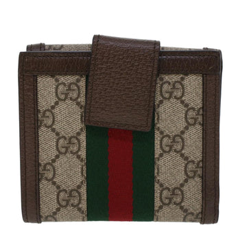 GUCCI GG Canvas Web Sherry Line Trifold Wallet PVC Leather Beige Red 42974
