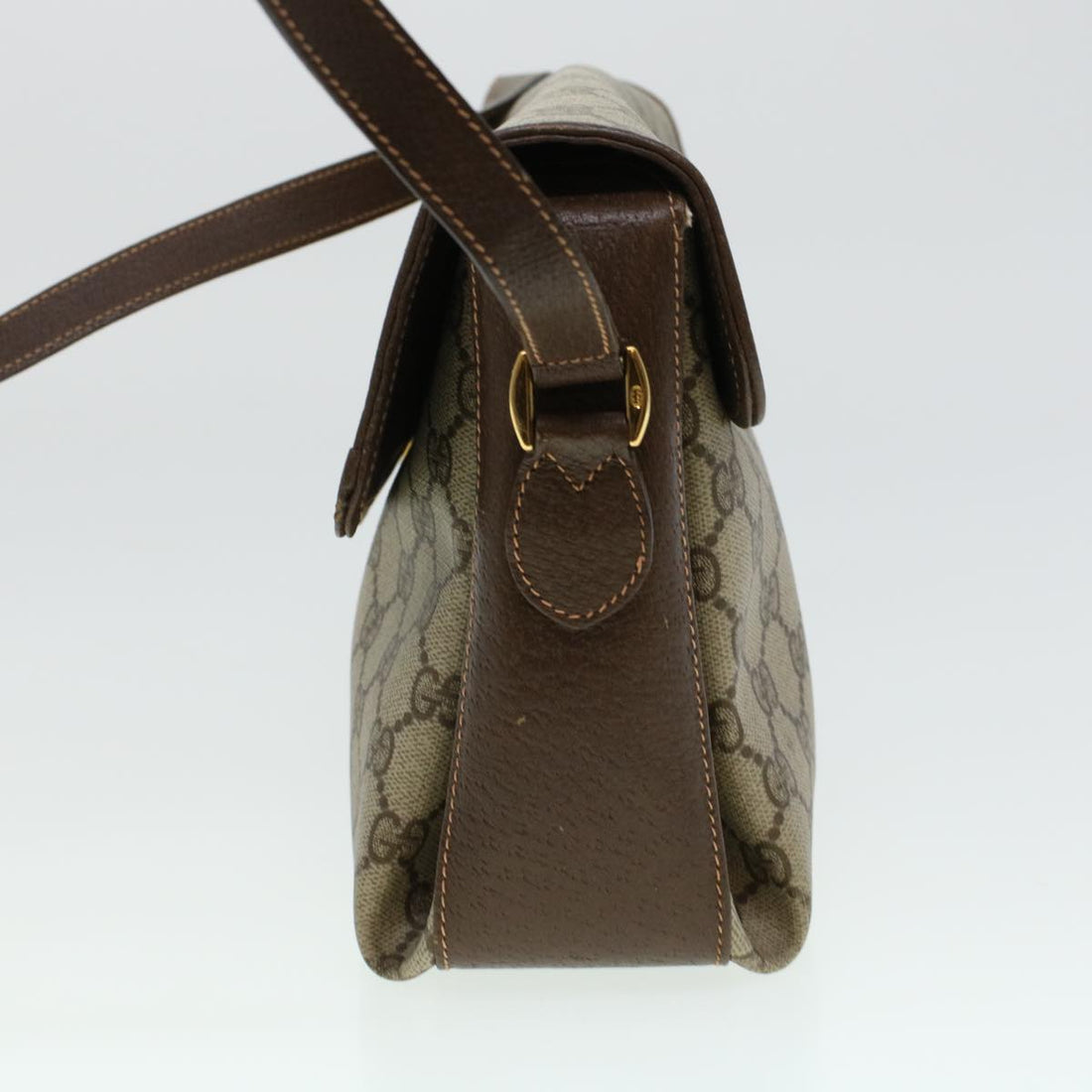 GUCCI GG Canvas Web Sherry Line Shoulder Bag PVC Leather Beige Green 43086