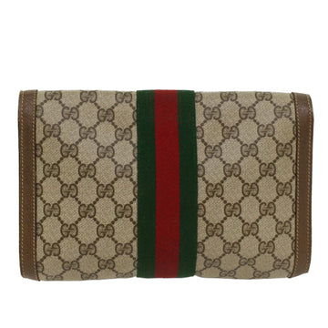 GUCCI GG Canvas Web Sherry Line Clutch Bag PVC Leather Beige Green 43089
