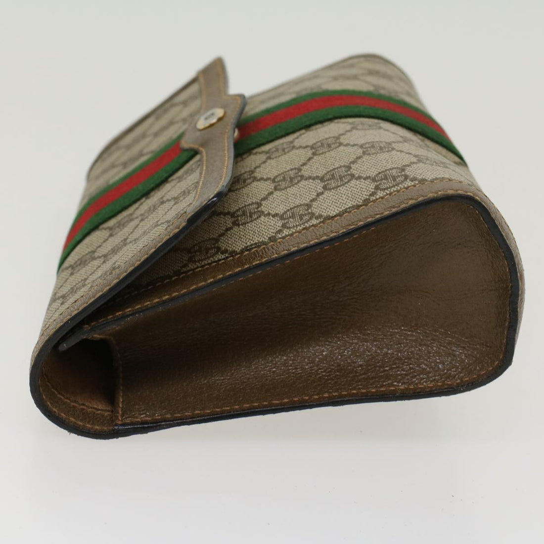 GUCCI GG Canvas Web Sherry Line Clutch Bag PVC Leather Beige Green 43089