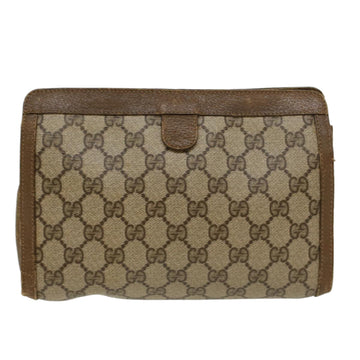 GUCCI GG Canvas Web Sherry Line Clutch Bag PVC Leather Beige Green 43090