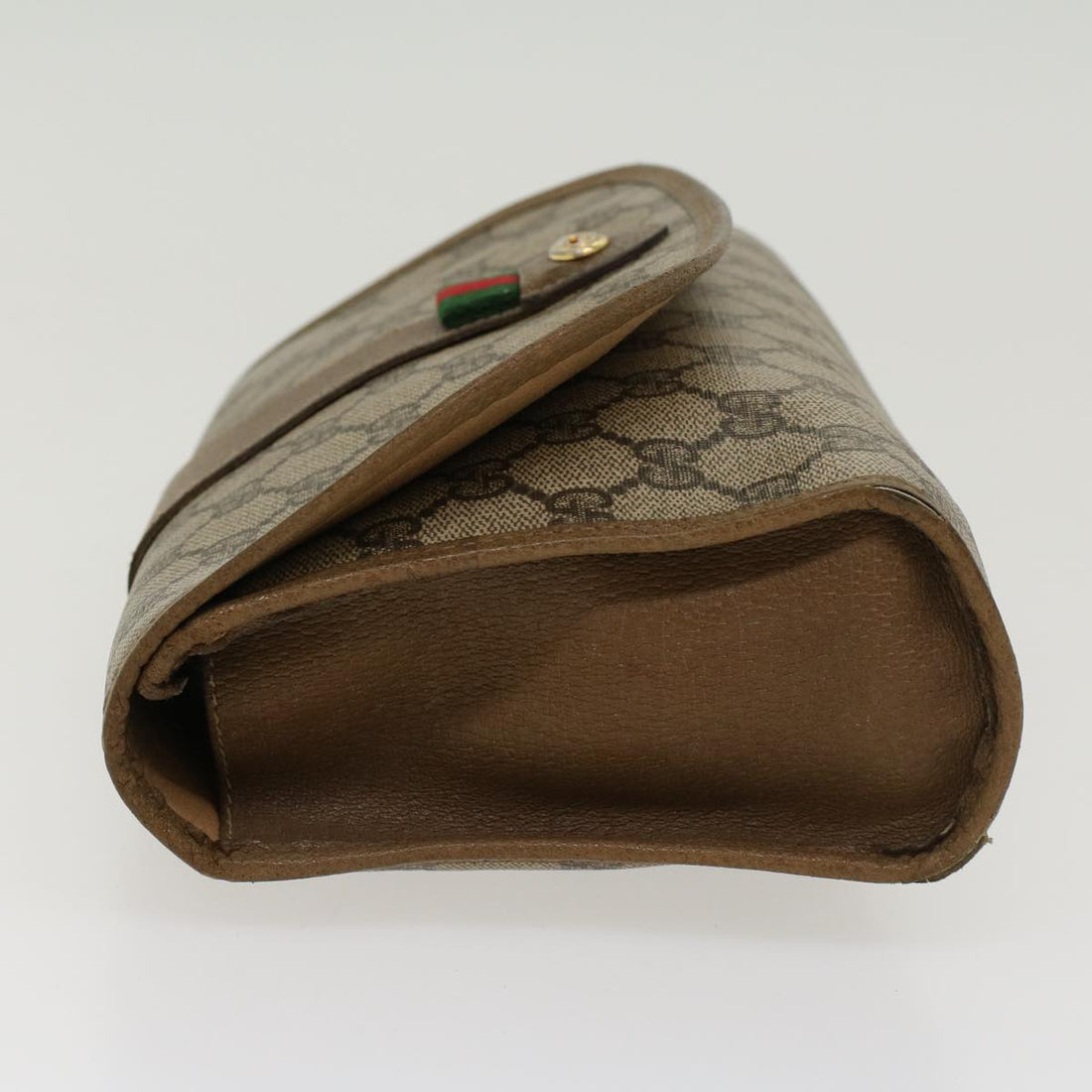 GUCCI GG Canvas Web Sherry Line Clutch Bag PVC Leather Beige Green 43092