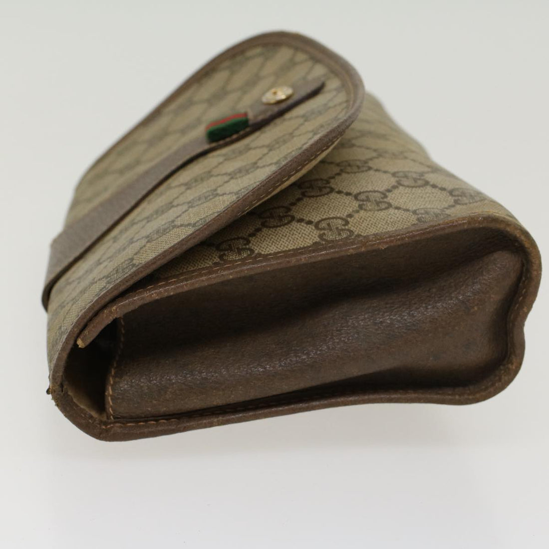 GUCCI GG Canvas Web Sherry Line Clutch Bag PVC Leather Beige Green 43093