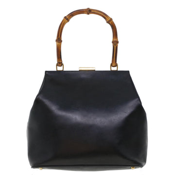 GUCCI Bamboo Clasp Hand Bag Leather Black 000.781.0295 43320