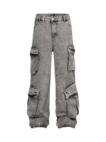Makersluxe Washed Multi-pocket Cargo Jeans