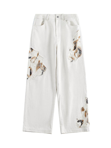 Makersluxe American Retro Lace Patchwork Jeans