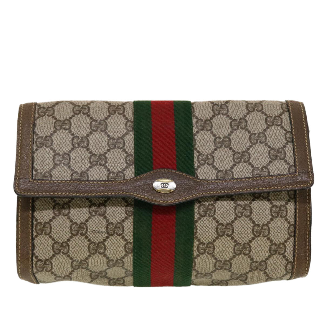 GUCCI GG Canvas Web Sherry Line Clutch Bag Beige Red Green 43902